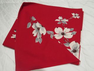 Vintage Wilendur Red Dogwood Floral Print Tablecloth 52 x 64 2