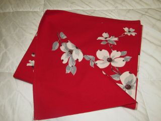 Vintage Wilendur Red Dogwood Floral Print Tablecloth 52 x 64 3