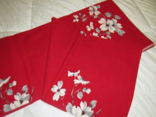 Vintage Wilendur Red Dogwood Floral Print Tablecloth 52 x 64 4