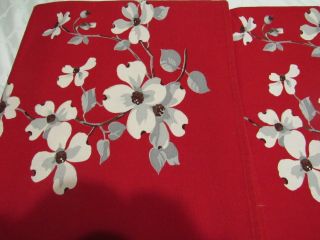 Vintage Wilendur Red Dogwood Floral Print Tablecloth 52 x 64 6