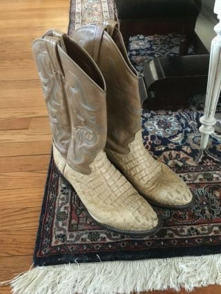 Mens 12 D Vintage Tony Lama Cowboy Boots Alligator Crocodile Tan Beige Usa