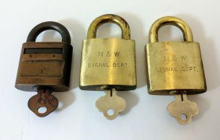 3 Vintage Norfolk And Western Railroad Locks N&w With Keys