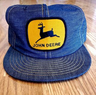 Vtg John Deere Trucker Hat Usa Denim Big Patch Cap 80s Louisville.
