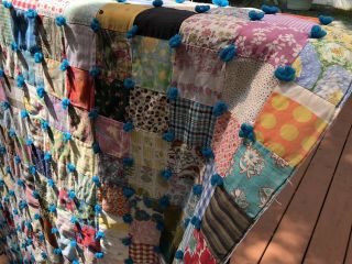 Vintage Queen Size Quilt Small Patchwork Crazy Pattern Multi - Colored Handmade 8