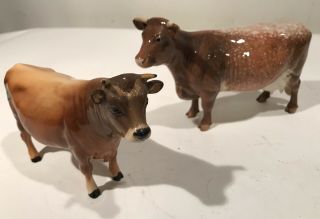 (2) Vintage Beswick Cow Porcelain Figurines Farm Dairy Rare