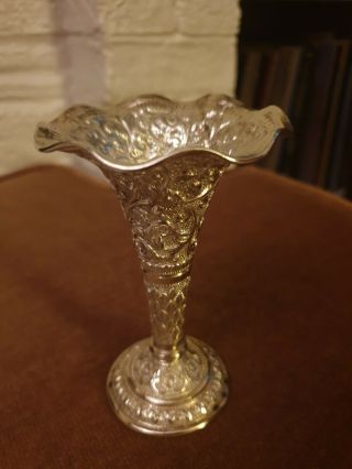Indian Solid Silver Small Floral Leaf Vase Antique Decorative Ornament 84g