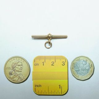 Antique 9ct Rose Gold Pocket Watch Chain T Bar / Fob Marked 375 9ct 2.  9g