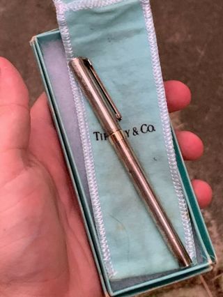 Vintage Tiffany & Co.  Sterling Silver Ball Point Pen 14k Gold Band