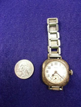 Very Rare Vtg Antique Mens Sterling Silver Elgin Wristwatch Watch,  Engraved 1918