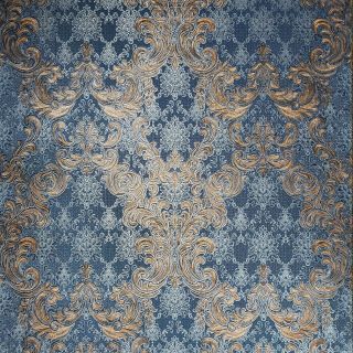Wallpaper Textured Victorian Beige Vintage Damask Navy Blue Metallic 3d