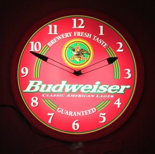 Vintage Budweiser 1998 Light Up Clock Beer Sign 19” - Brand Rare