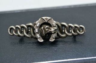 1892 Sterling Silver Unusual Dog,  Horseshoe & Chain Brooch Pin - Victorian