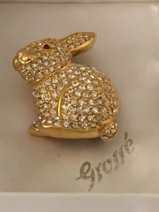 Very Rare Vintage Crystal Bunny Brooch By Grosse For Dior