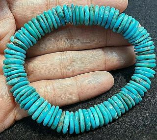 Antique Sleeping Beauty Turquoise Hand Cut Rondelle Beads Natural Bracelet