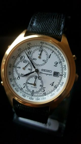 Vintage Seiko Chronograph Watch Cal 7t32 Alarm 5 Crowns Minty Boxed