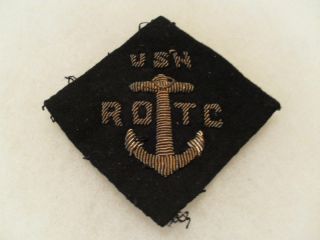 Rare Wwii Us Navy " Usn Rotc " Bullion Shoulder Patch Off Tunic On Wool