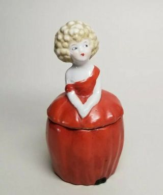 Vintage 1920s Gaby Deslys Dresser Half Doll Trinket Powder Vanity Box Jar Rare