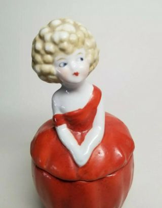 Vintage 1920s GABY DESLYS Dresser Half Doll Trinket Powder Vanity Box Jar RARE 5