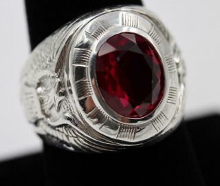 Wwii Vintage Usn Us Navy Huge Uncas Sterling Silver Red Stone Sz 9.  25 Mens Ring