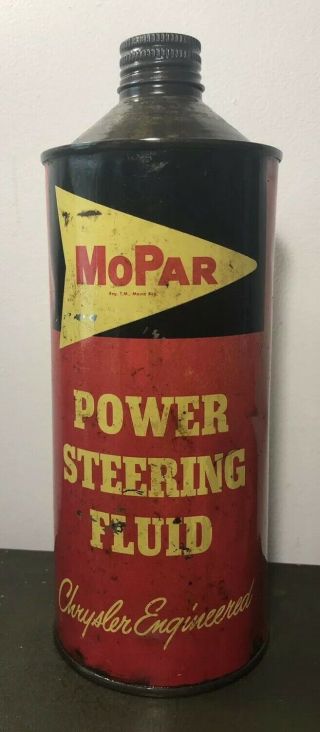 Vtg Mopar Power Steering Fluid 1 Quart Oil Can Cone Top Chrysler Dodge Detroit