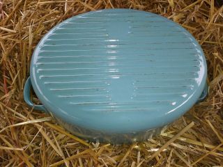 EUC Vintage 50s LE CREUSET Dutch Oven Cast Iron Enamel Loop Handle Lid TURQUOISE 5