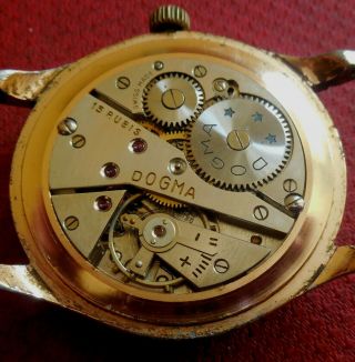 Vintage 1940s Oversized DOGMA PRIMA 15 Jewels Swiss Made Running Wristwatch 6