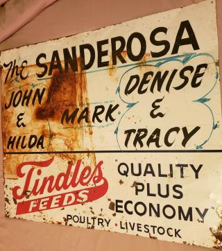 Vintage Tindles Dealer Sign Feed Farm Cattle Ranch Cow Swine Livestock Poultry