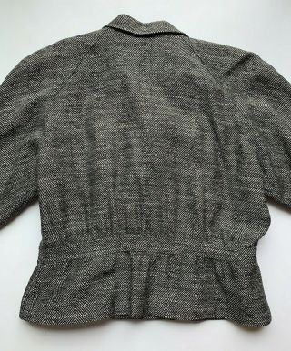 Vtg 80s Christian Dior Gathered Herringbone Wool Tweed Double Breasted Jacket 2