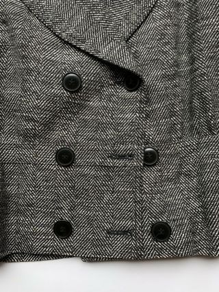 Vtg 80s Christian Dior Gathered Herringbone Wool Tweed Double Breasted Jacket 4