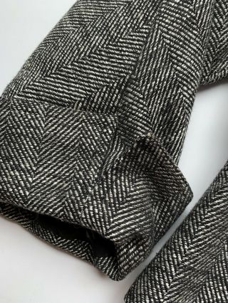 Vtg 80s Christian Dior Gathered Herringbone Wool Tweed Double Breasted Jacket 5