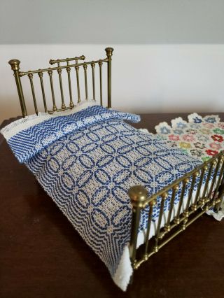 Dollhouse Miniature Artisan Signed J.  B.  Austin Hand Woven Vintage Bedspread