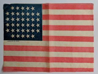 Ca.  1877 Old Vintage 38 Star Us American Flag Printed On Tissue Paper By Dennison