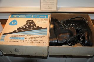 Nos Antique Vintage Zenith Leather Ski Boots Men 