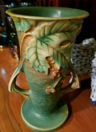 Vintage Roseville Bushberry Green Double Handled Pottery Vase 30 - 6 "