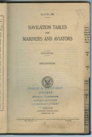 WWII 1942 US NAVY H.  O.  208 Navigation Tables for Mariners & Aviators Book 2