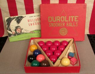 Vintage Durolite Snooker Balls Billiard Ball Boxed Set & Book K&c Ltd.  London