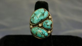 Vintage Navajo Sterling Silver And Turquoise Ring Size 10.  5 Weighs 48.  3g