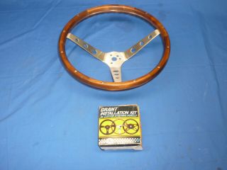 Vintage Nos Grant 15 " Wood & Aluminum Steering Wheel With 65 - 70 Ford Install Kit