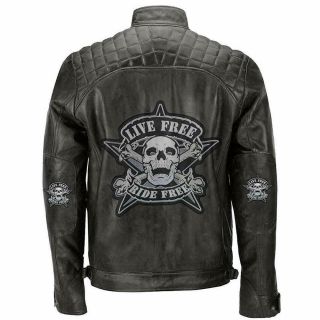 Men ' s Biker Vintage Motorcycle Racer Leather Jacket with Skull Embriodery 3