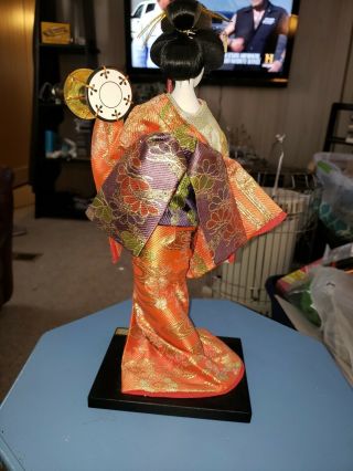 4 Vintage Japanese Yamaha Kyugetsu Geisha dolls Goten Mari Red Kimono 6