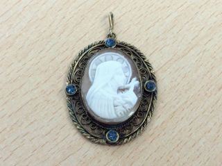Rare Antique Italian Carved Cameo Of St Rose Of Lima Pendant