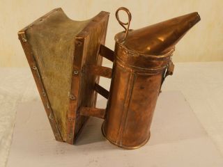 SWEDISH ANTIQUE / VINTAGE COPPER BEE HIVE BELLOWS SMOKER BEEKEEPING TOOL 2