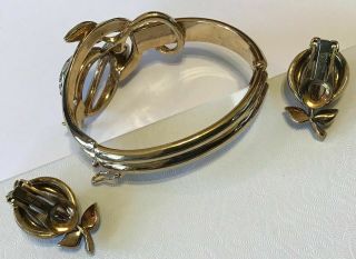 VINTAGE CROWN TRIFARI SIGNED CLEAR RHINESTONE FORBIDDEN FRUIT BRACELET & EARRING 2