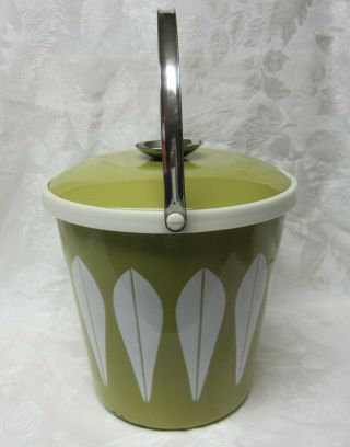 Vintage Cathrineholm Green Enamel Ice Bucket Lotus Pattern Mid Century Modern 5