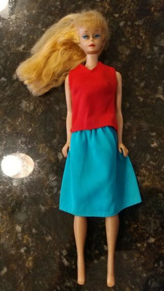 Vintage Barbie 6 Ash Blonde Ponytail Doll Mcmlvii 1958/1962 Red Top Blue Dress