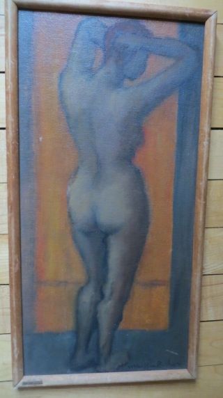 Vintage Female Rear Nude Painting By Listed Artist Marjorie Bishop Ash Can