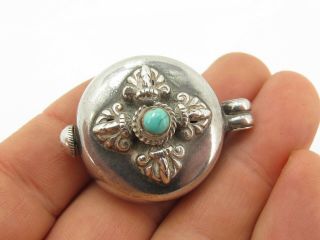 Vintage Sterling Silver 925 & Turquoise Lockable Pill Box Fob