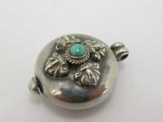 Vintage Sterling Silver 925 & Turquoise Lockable Pill Box Fob 2