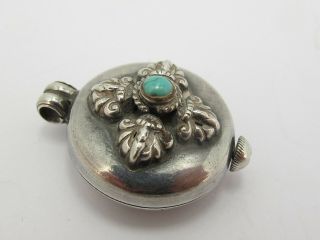 Vintage Sterling Silver 925 & Turquoise Lockable Pill Box Fob 3