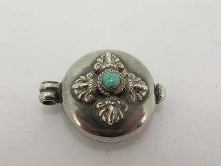 Vintage Sterling Silver 925 & Turquoise Lockable Pill Box Fob 4